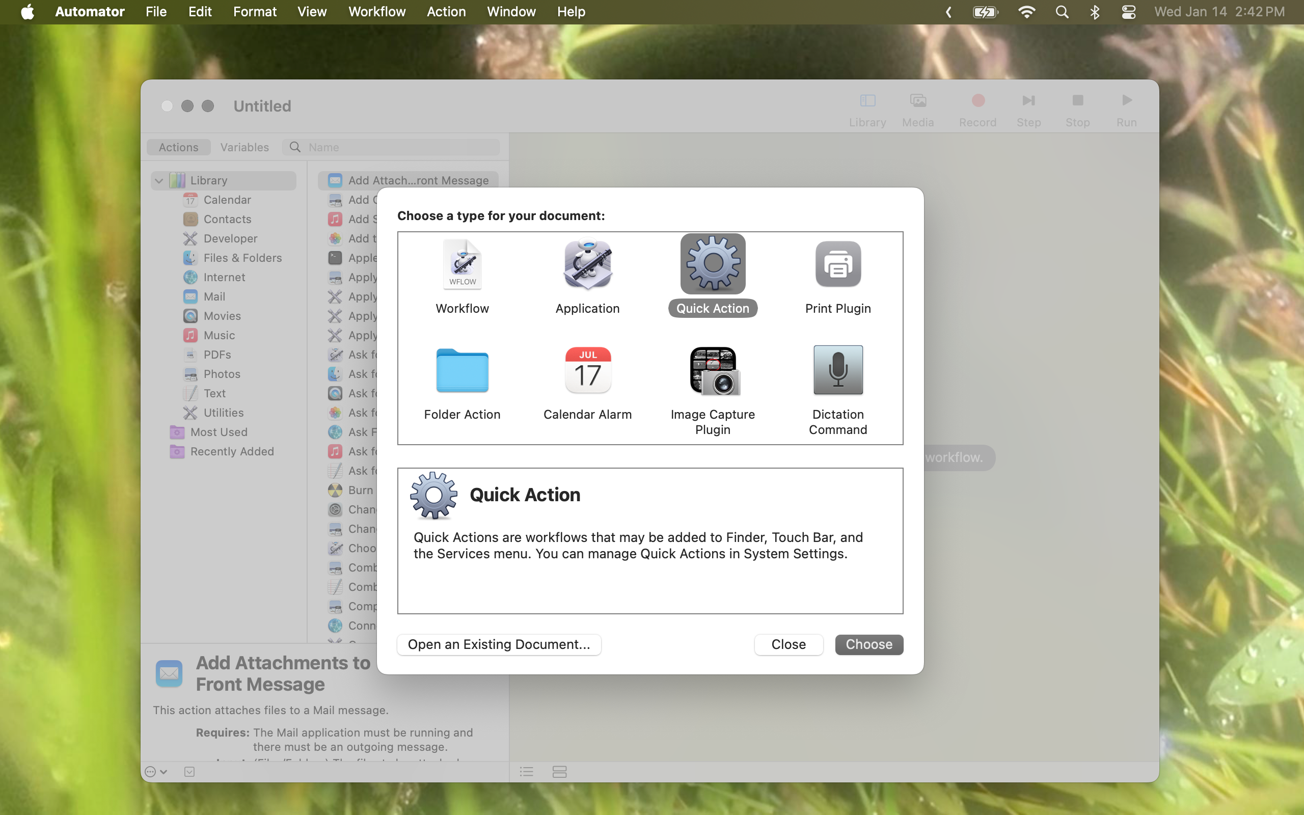 screenshot showing the setup page for automator